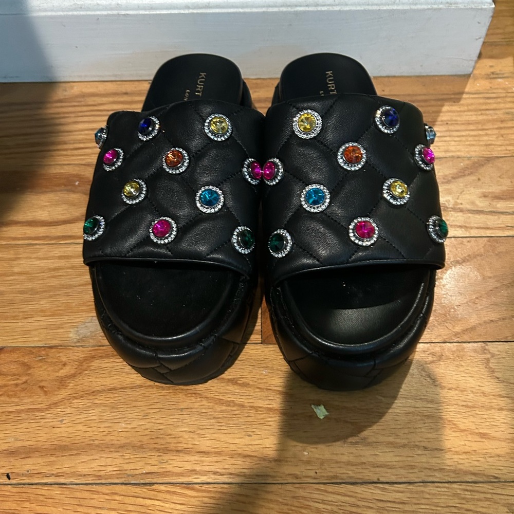 Kurt Geiger Black Mules with Colorful Embellishments